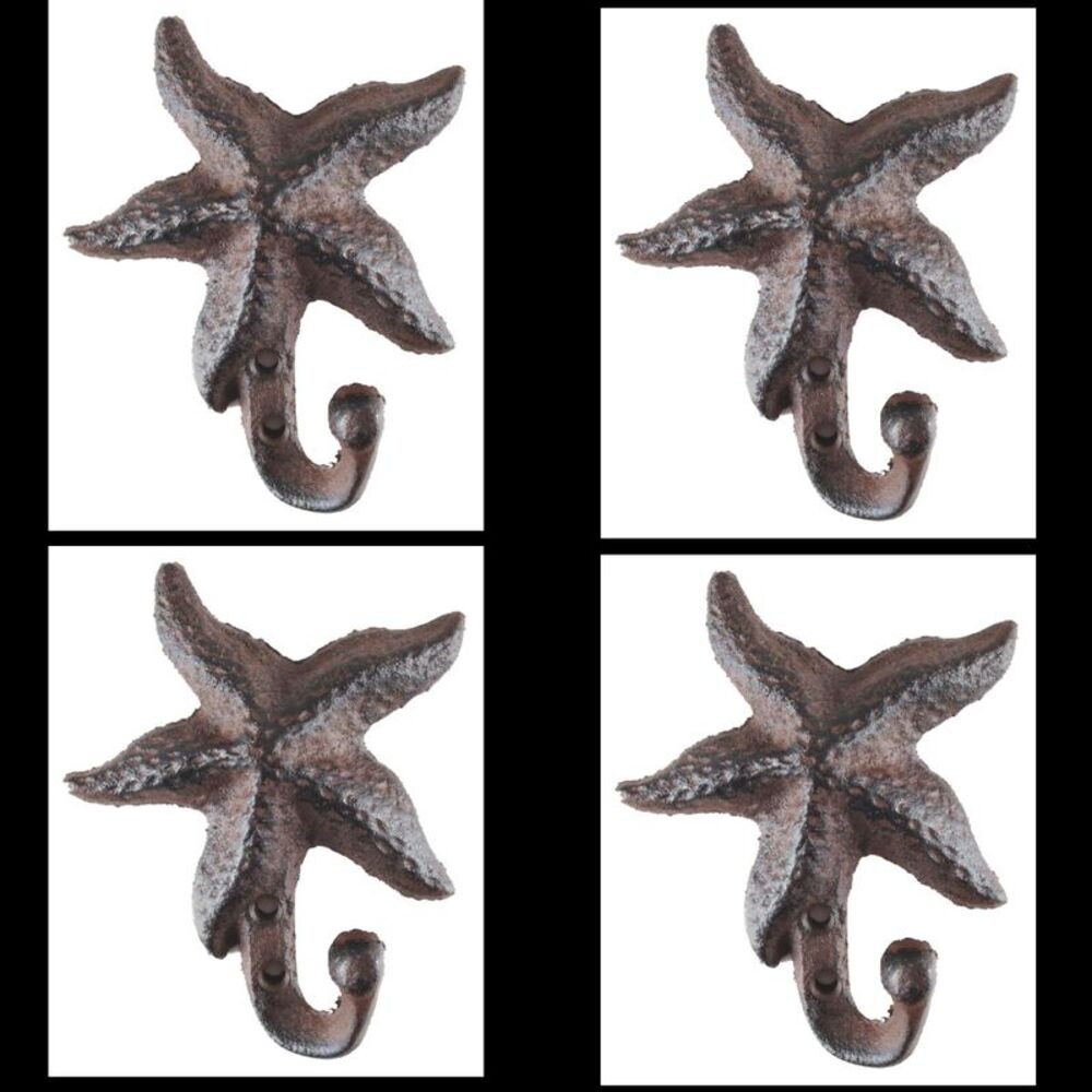 Antiqued Starfish Single Hook Set of 4 Cast Iron Reproduction